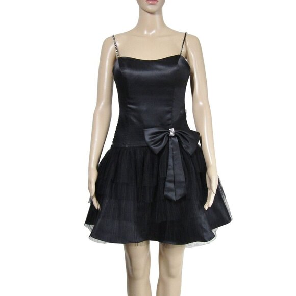 VTG Hannah S Y2K 4 Whimsigoth Fairy Goth Black Prom Witchy  BOW Mini Tutu Dress - Picture 1 of 13